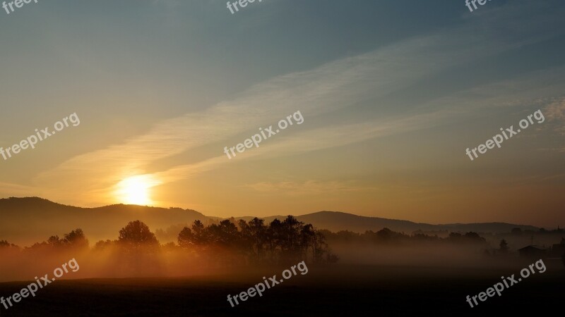 In The Morning Sun Dawn The Rising Sun Fog