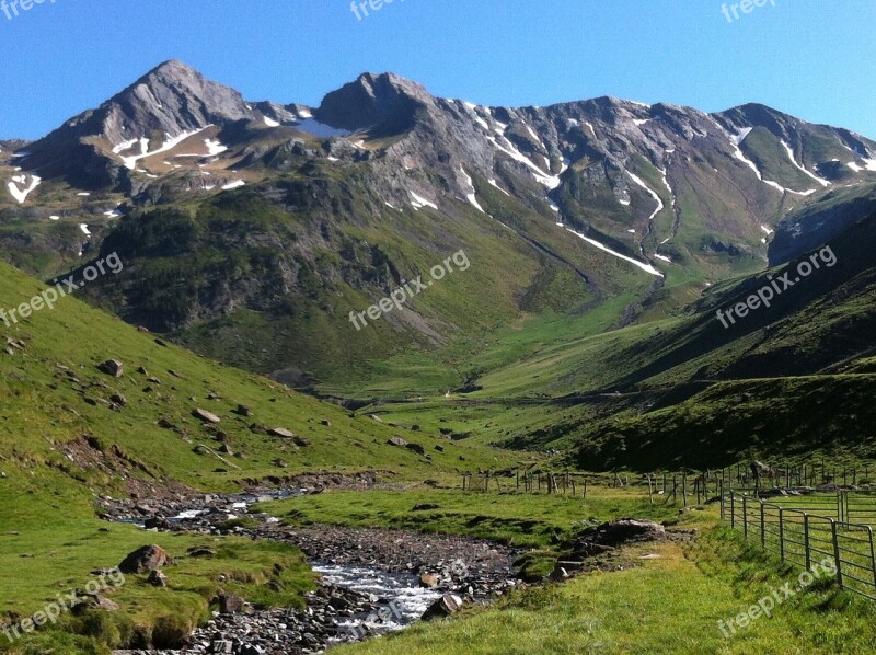 Mountains Pyrenees France Landscape With Stream Free Photos