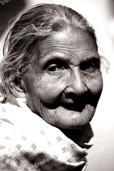 Old Lady Vintage Portrait Women Black And White