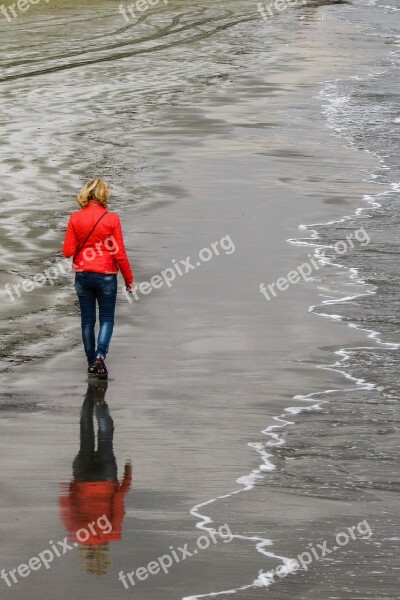 Woman Walking Beach Woman Walking Loneliness