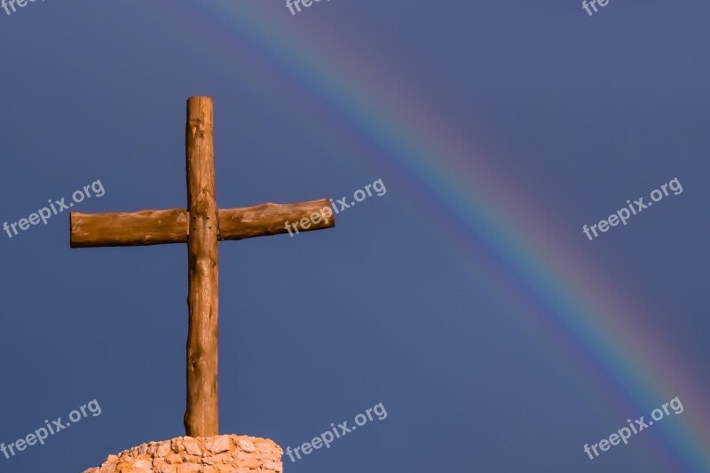 Cross Rainbow Religion Faith Hope