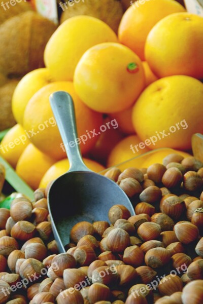 Market Market Stall Hazelnut Orange Fruit