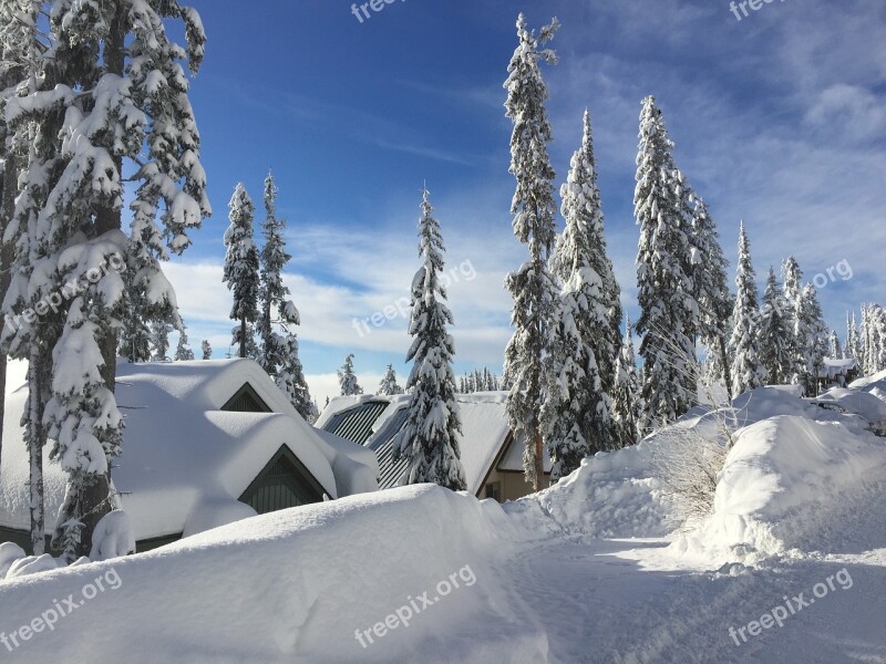 Snow Chalet Blue Sky Winter Freeze