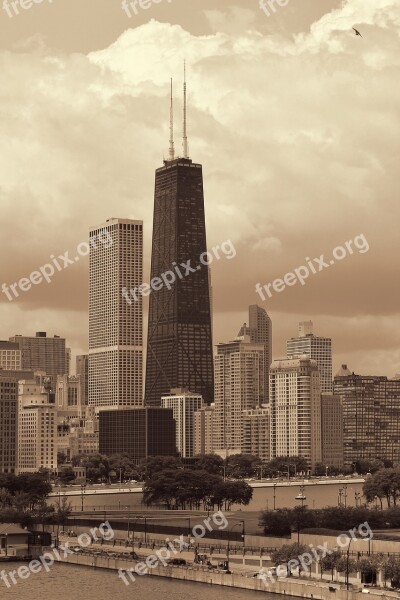 Sepia Chicago Skyline Architecture City