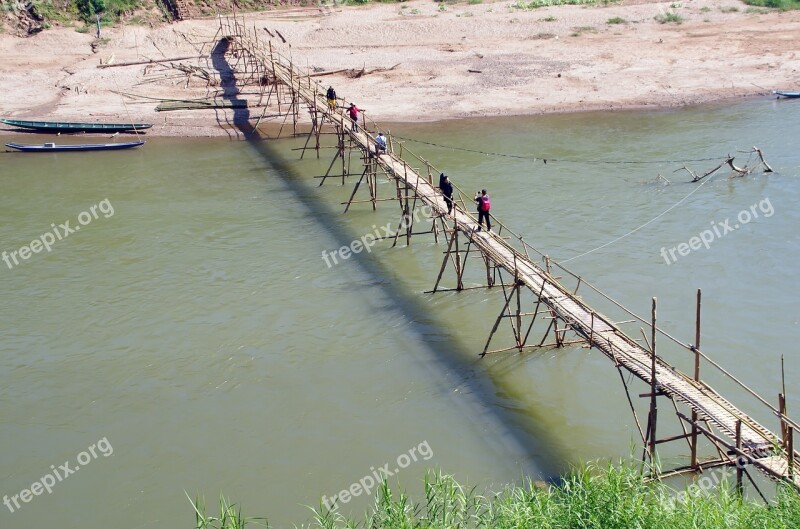 Laos Luang Prabang Bridge Bamboo Fragile