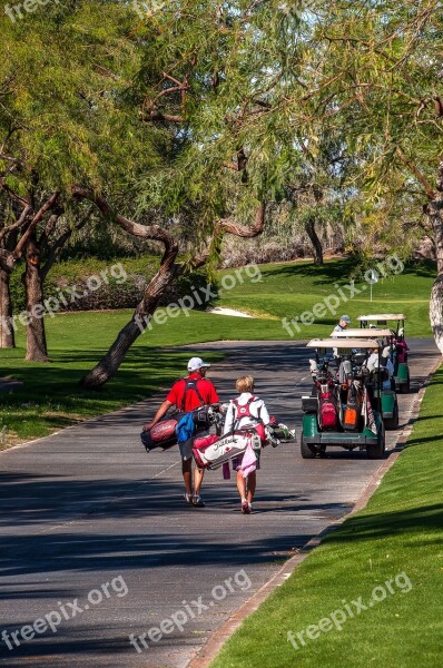 Golfers Golf Carts Pathway Driving Range Golfing