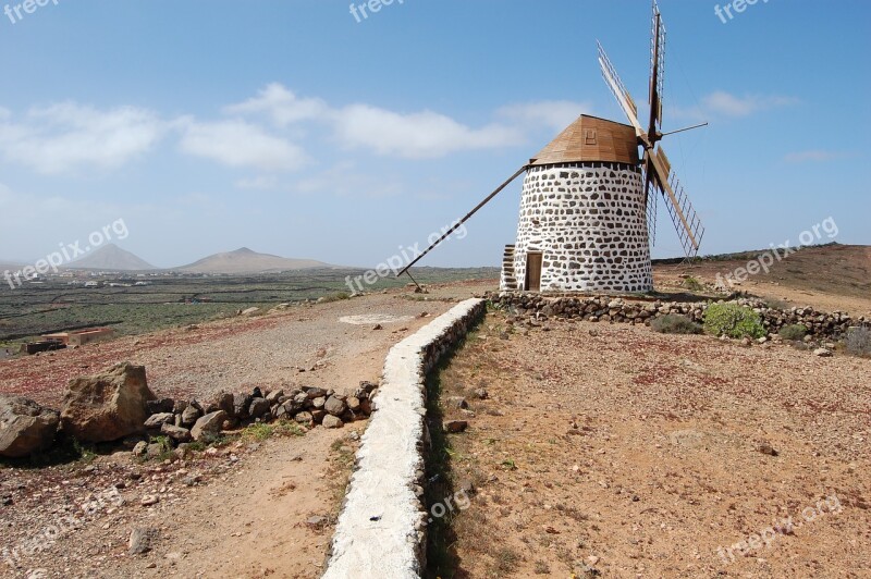 Fuerteventura Windmill Landscape Canary Islands Free Photos