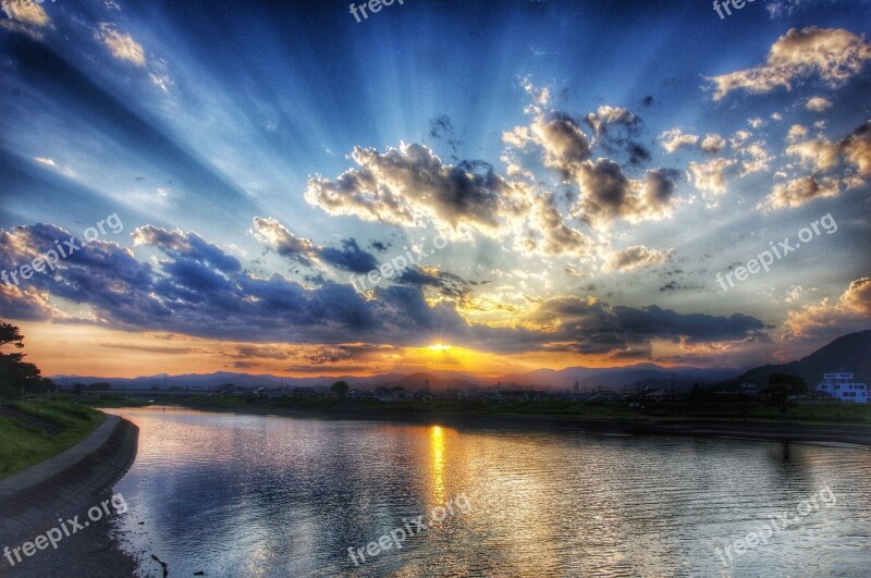 Sunset Sparkling Cloud Landscape Sky