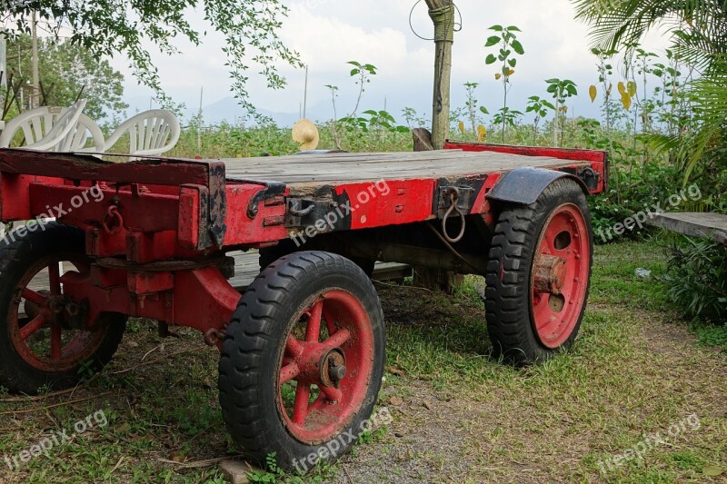 Car Red Old Farm Agriculture