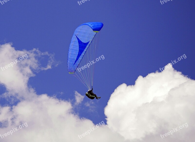 Paraglider Blue-in-blue Sky Clouds Paragliding