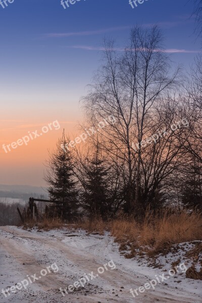 Twilight Sunset Winter Landscape Evening Sky