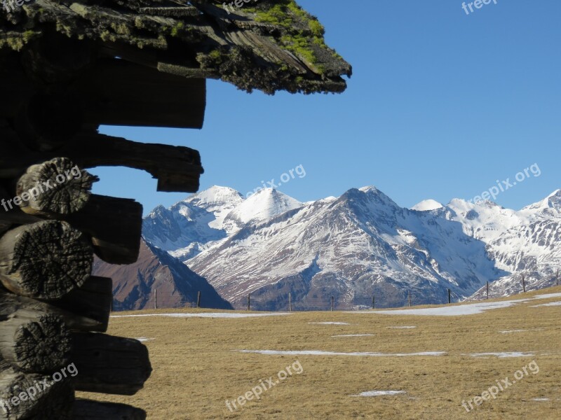 Roof Over The Mountains Mountains Log Cabin Nature Landscape