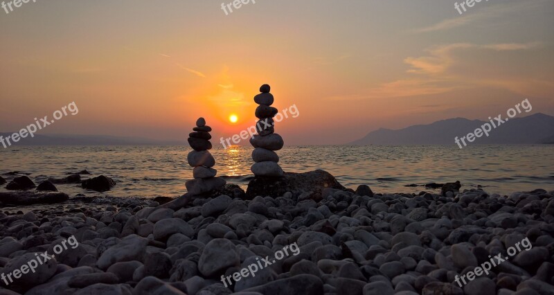 Sea Summer Beach Stones Sunset