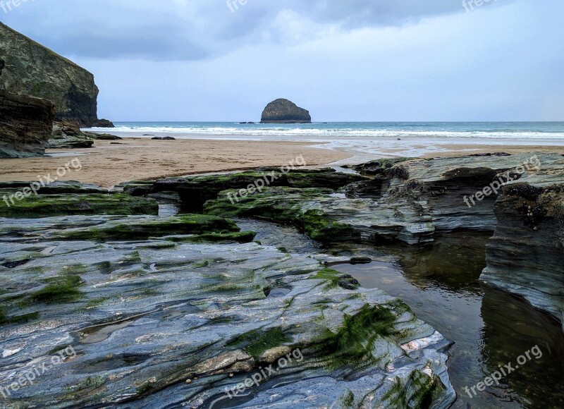 Sea Seascape Rocks Cornwall Beach