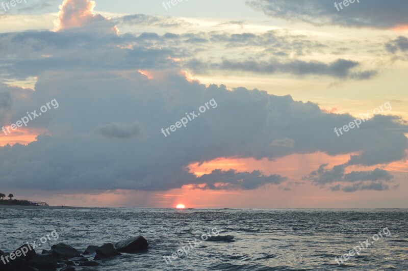 Sunset Evening Cloudy Sky Horizon Inlet