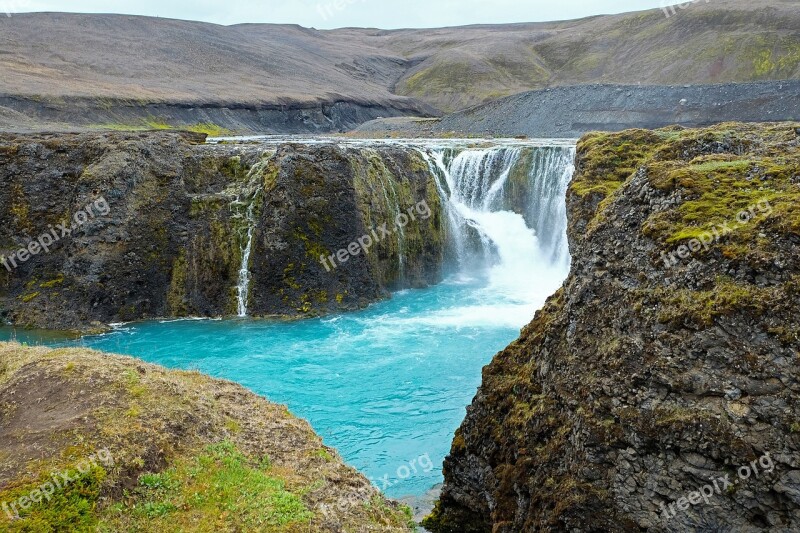 Iceland Waterfall Water Landscape Nature