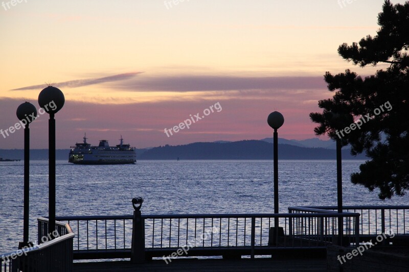 Seattle Ferry Ship Sunset Pier