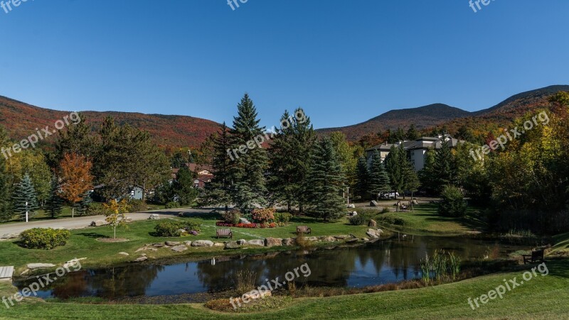 Vermont Pond Mountains Foliage Autumn