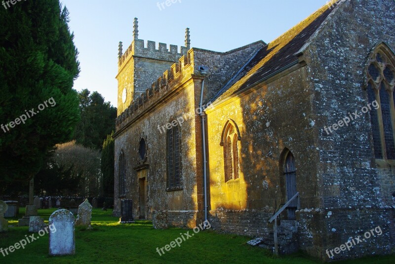 English Church Late Afternoon Sunshine Winter's Scene Melbury Osmond Church Dorset