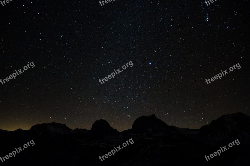 Starry Sky Star Mountains Long Exposure Evening Sky