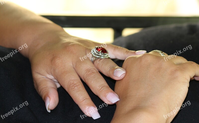 Woman Hands Manicure Jewellery Ring