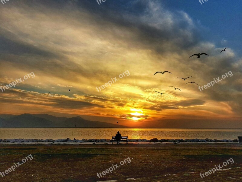 Izmir Bostanli Sunset Landscpe Beach