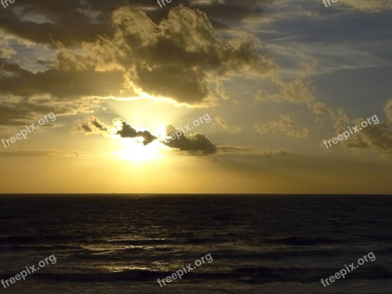 North Sea Sunset Background Afterglow Abendstimmung