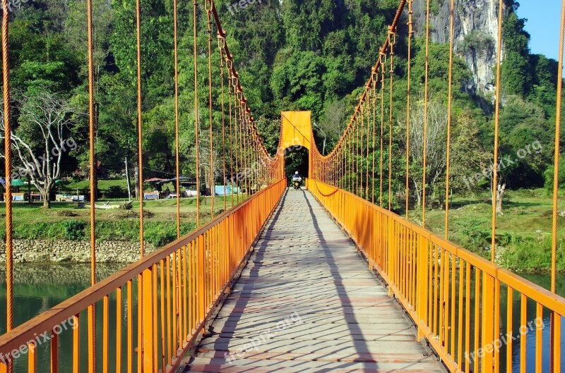 Vang Vieng Bridge Suspension Bridge Communication Shrouds