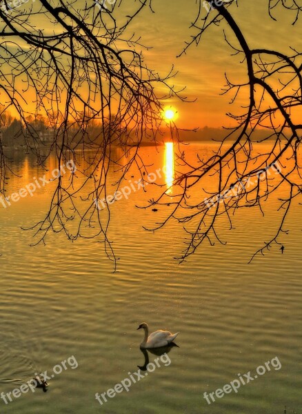 Sunset Lake Sunsets Italy Landscape