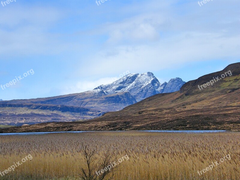 Scottish Highlands Granite Mountain Snow Landscape Autumn