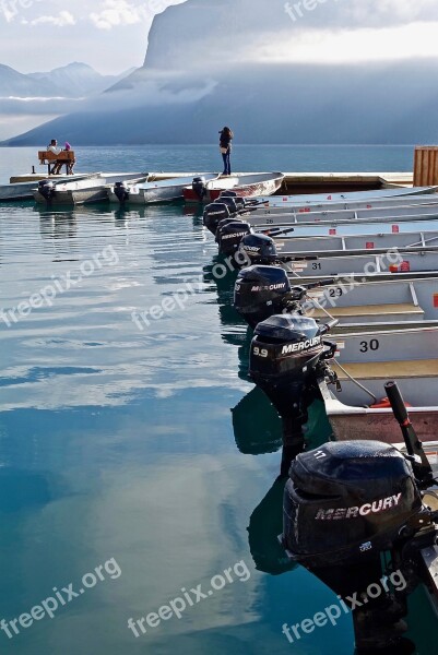 Boats Pier Calm Water Landscape