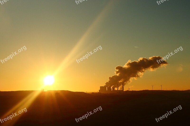 Sunset Power Plant Factory Chimney Evening Sky