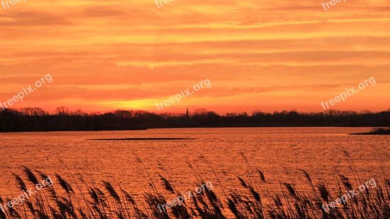 Sunset Trees Lake Waters Silhuette