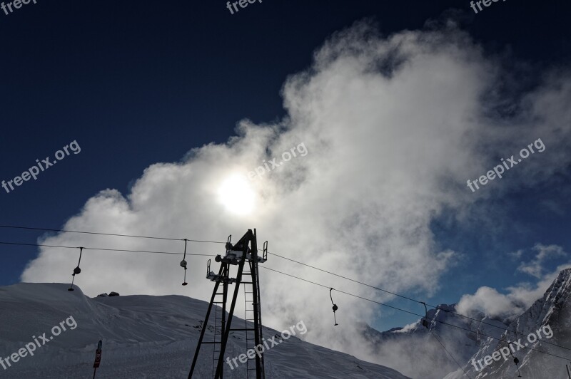 Ski Lift Skiing Snow Sun Cloud