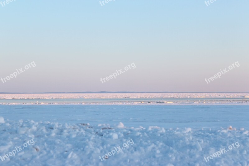 Sunset Winter Ice Water Snow