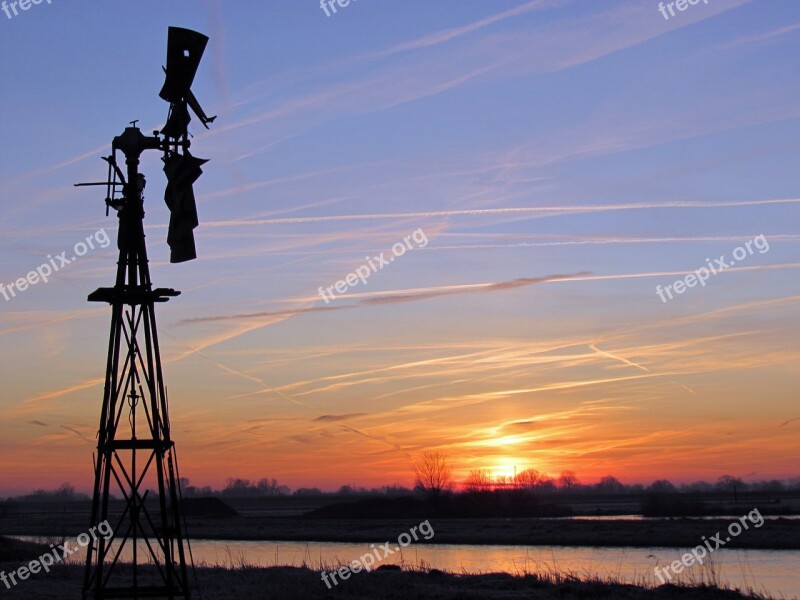 Sunset Holland Polder Mill Wind Mill