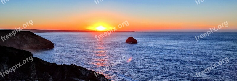 Cornwall Coast Seascape Horizon Sunset