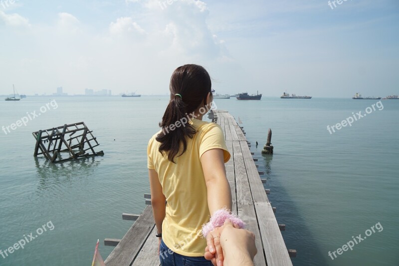 Dock Follow Me Follow Beach Holding Hands