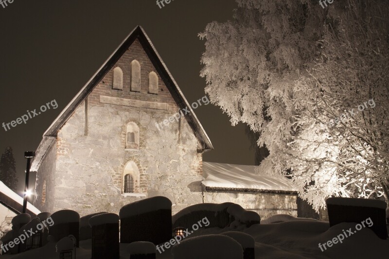 Chapel Cemetery Headstones Winter Snow