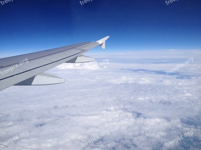 Clouds Sky Plane Flight Wing