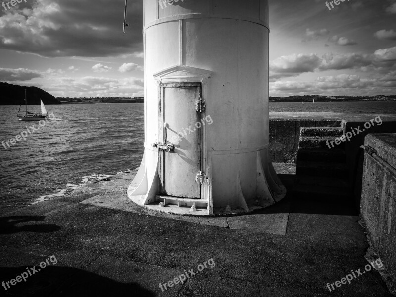 Lighthouse Black And White Nautical Water Ocean