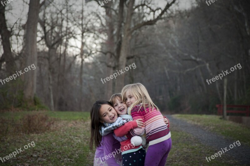 Sisters Fun Hugging Happy Childhood