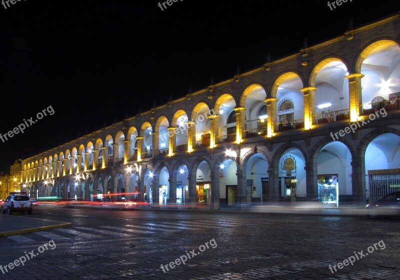 Main Square Arcade Arequipa Peru Night