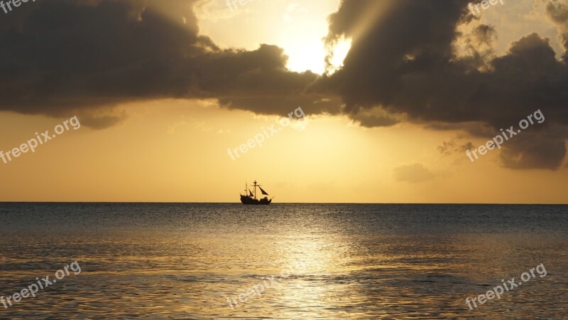 Caribbean Sea Pirate Boat Sunset