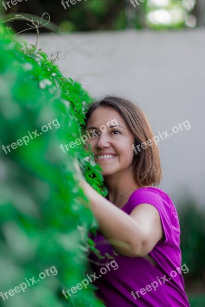 Woman Green Fence Contemplate Peace Contemplation