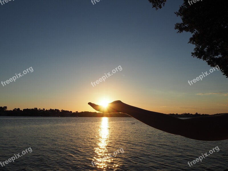 Hand Sunset Holding Water Silhouette