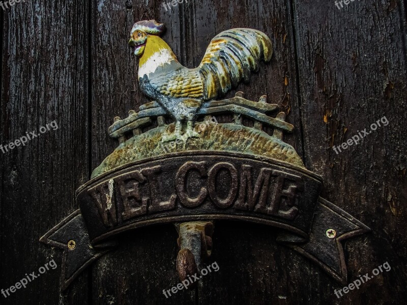 Welcome Sign Cock Door Wooden Entrance