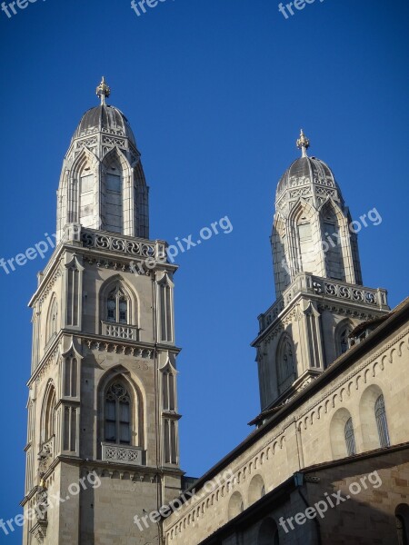 Grossmünster Tower Zurich Church Church Tower