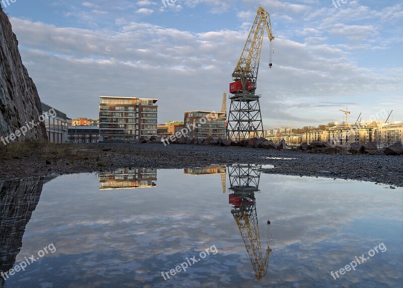 Crane Sky Reflection City Turku