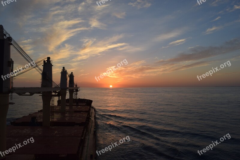 Sunrise Ship Sea Sunset Sky